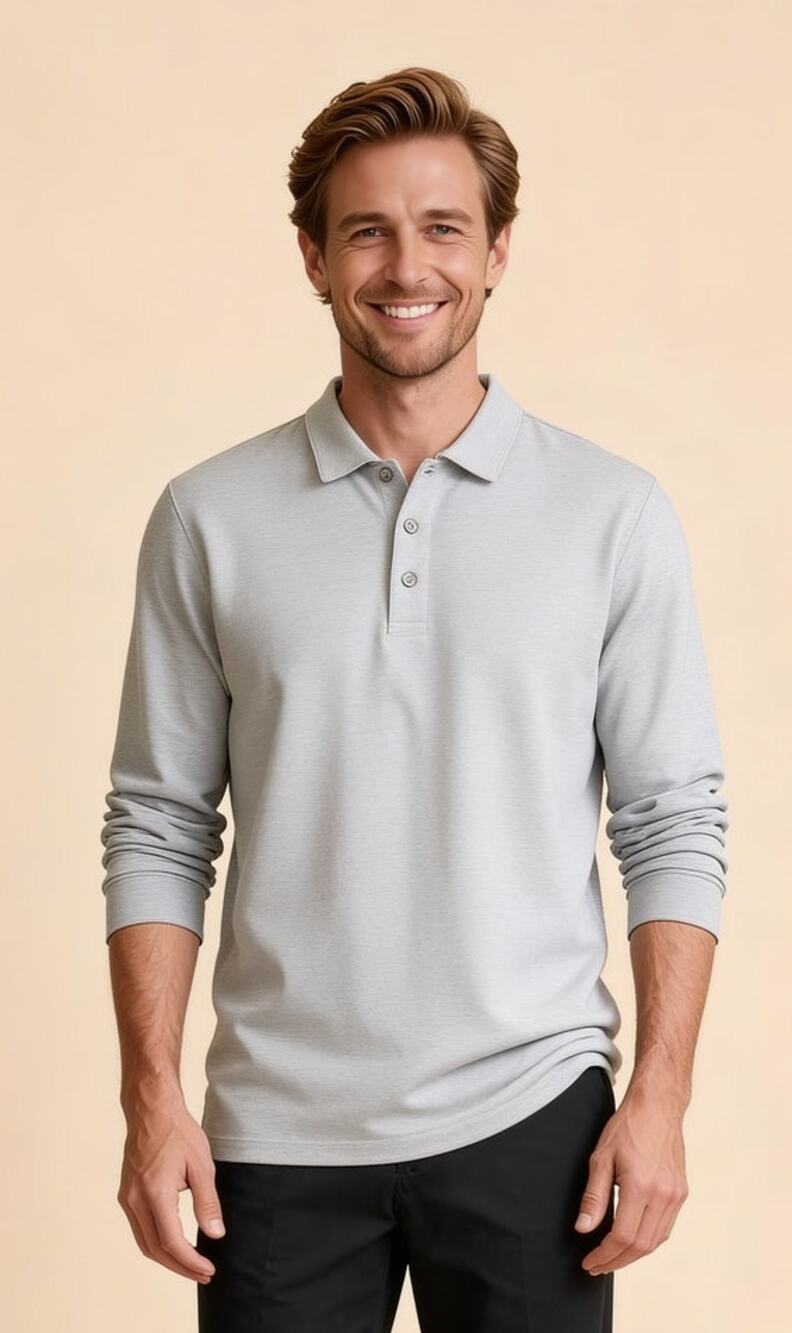 NWT Next Relaxed Fit Polo Shirt Mens Large Gray Long Sleeve Stretch Casual